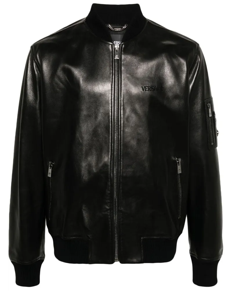 Versace Bomberjacke aus Leder - Schwarz Schwarz