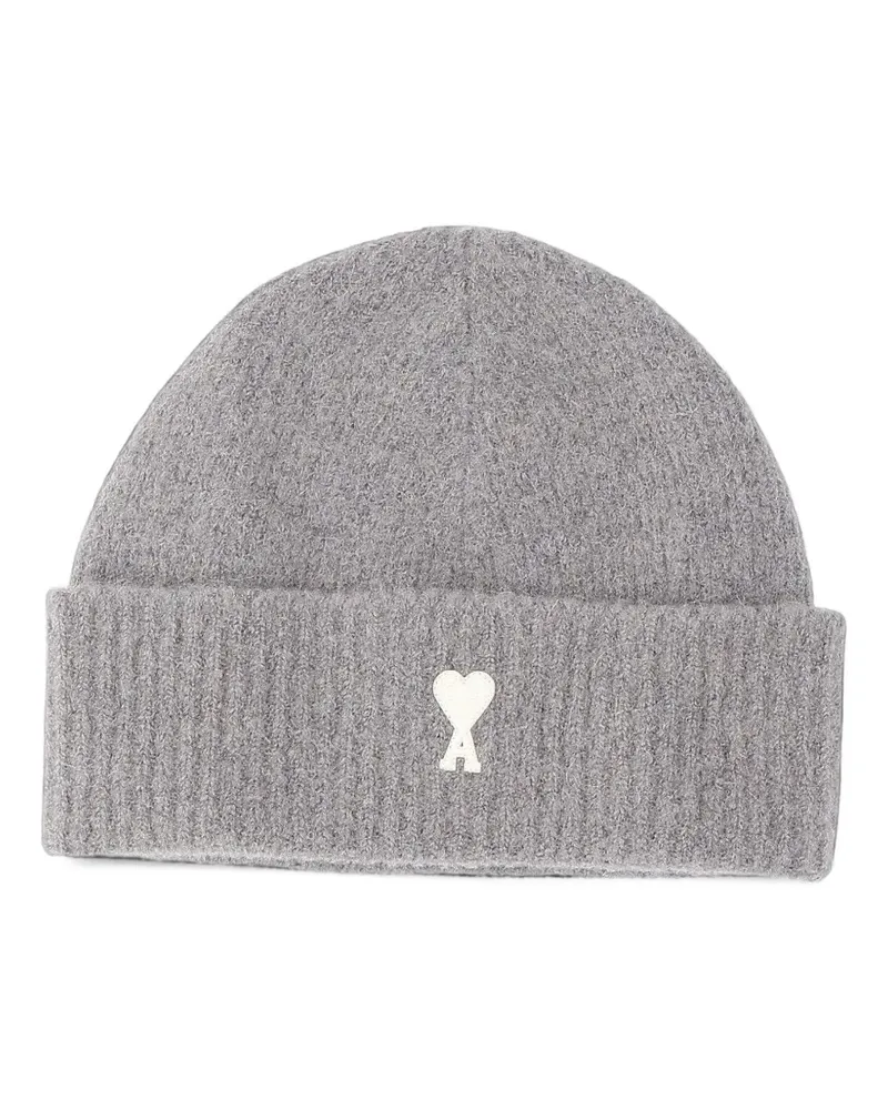 AMI Paris grey alpaca beanie with Ami de Coeur - Grau Grau