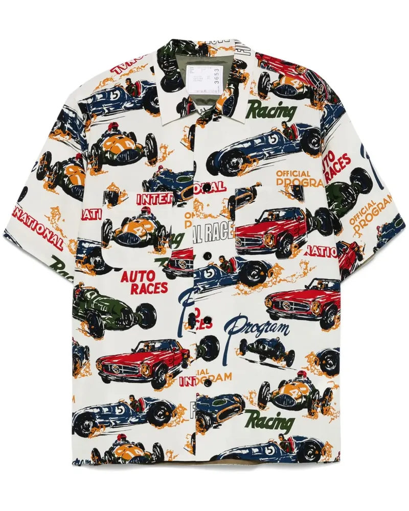 Sacai Hemd mit "Race Car"-Print - Weiß Weiß