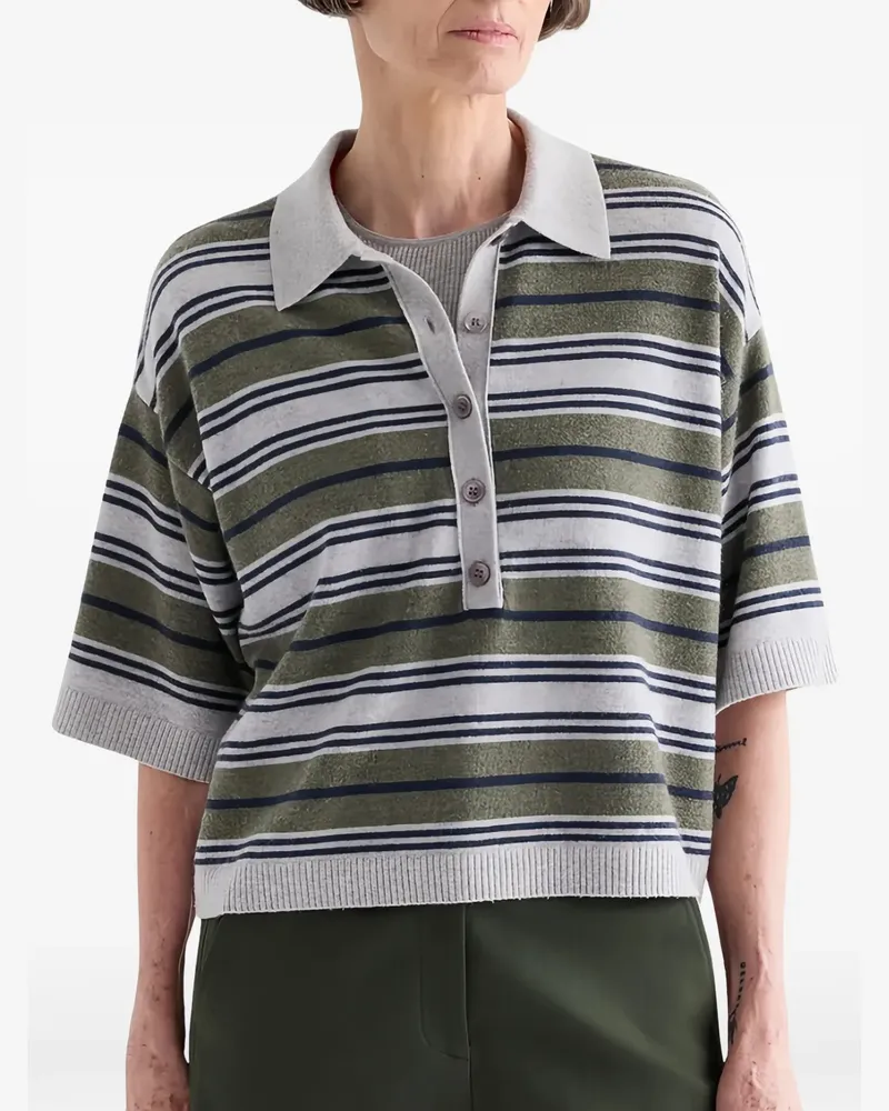 TWP striped short-sleeve polo sweater - Grau Grau