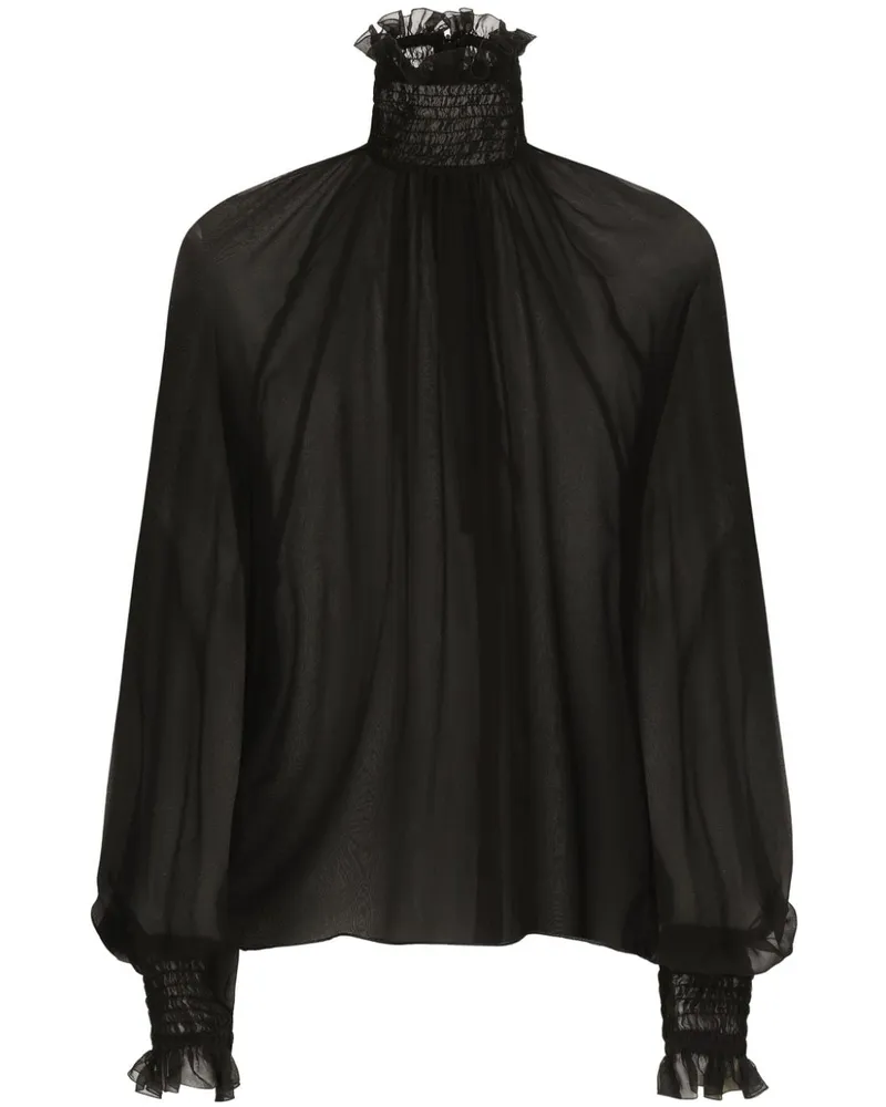 Dolce & Gabbana Seidenbluse mit Stehkragen - Schwarz Schwarz