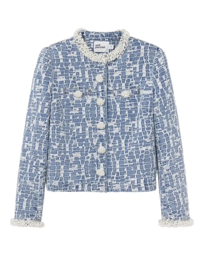 Self-Portrait textured-finish denim jacket - Blau Blau