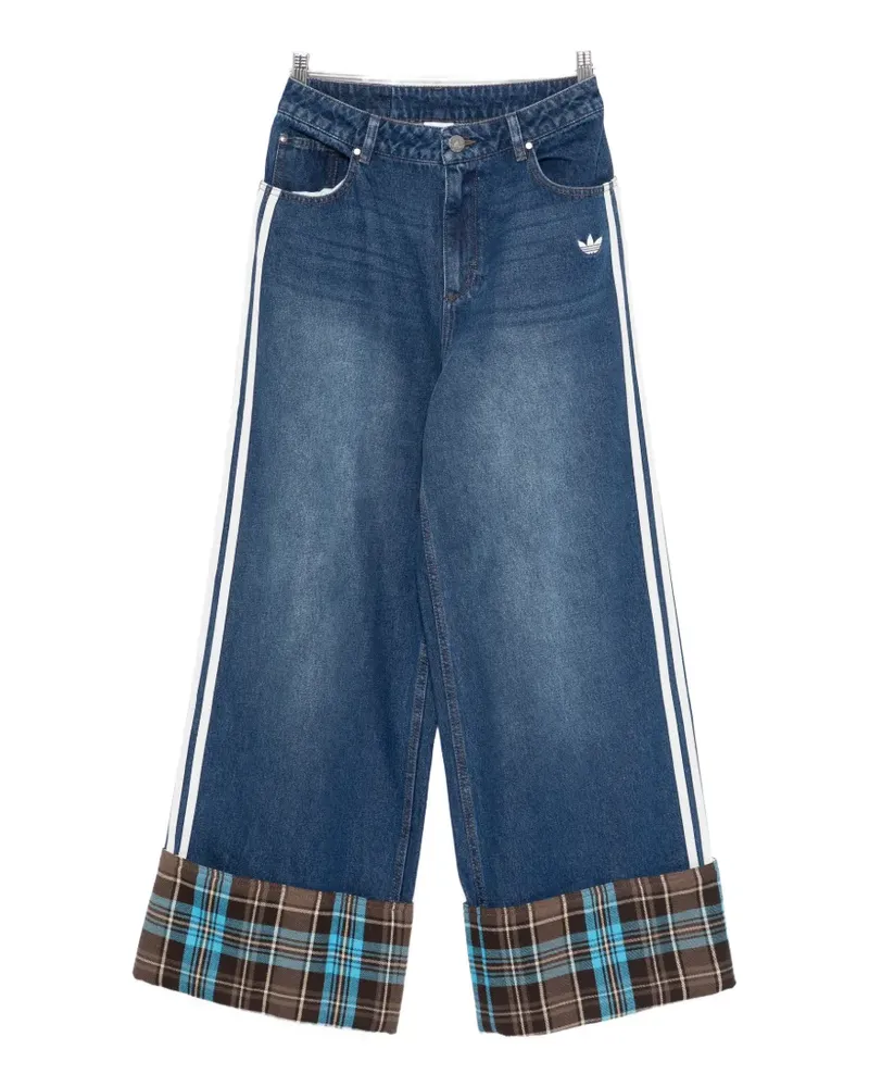 adidas side stripe check cuffs denim trousers - Blau Blau