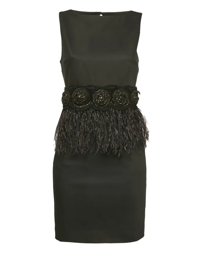 Alice + Olivia Rosenverziertes Kleid mit Federbesatz - Schwarz Schwarz
