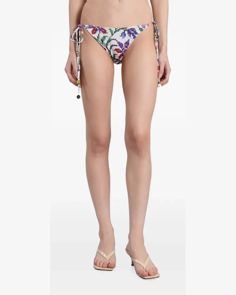 SIEDRES pixelated-print side-tie bikini bottoms - Weiß Weiß