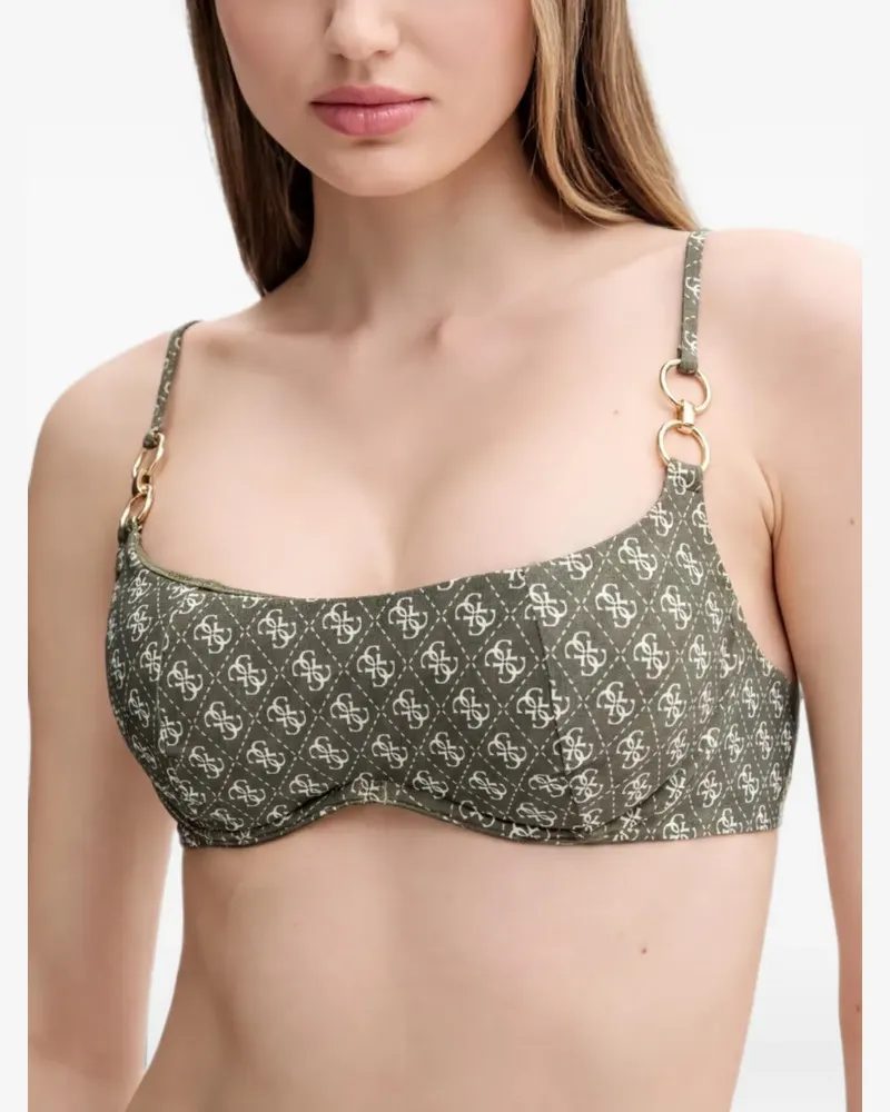 Guess monogram-print ring-detail bikini top - Grün Grün