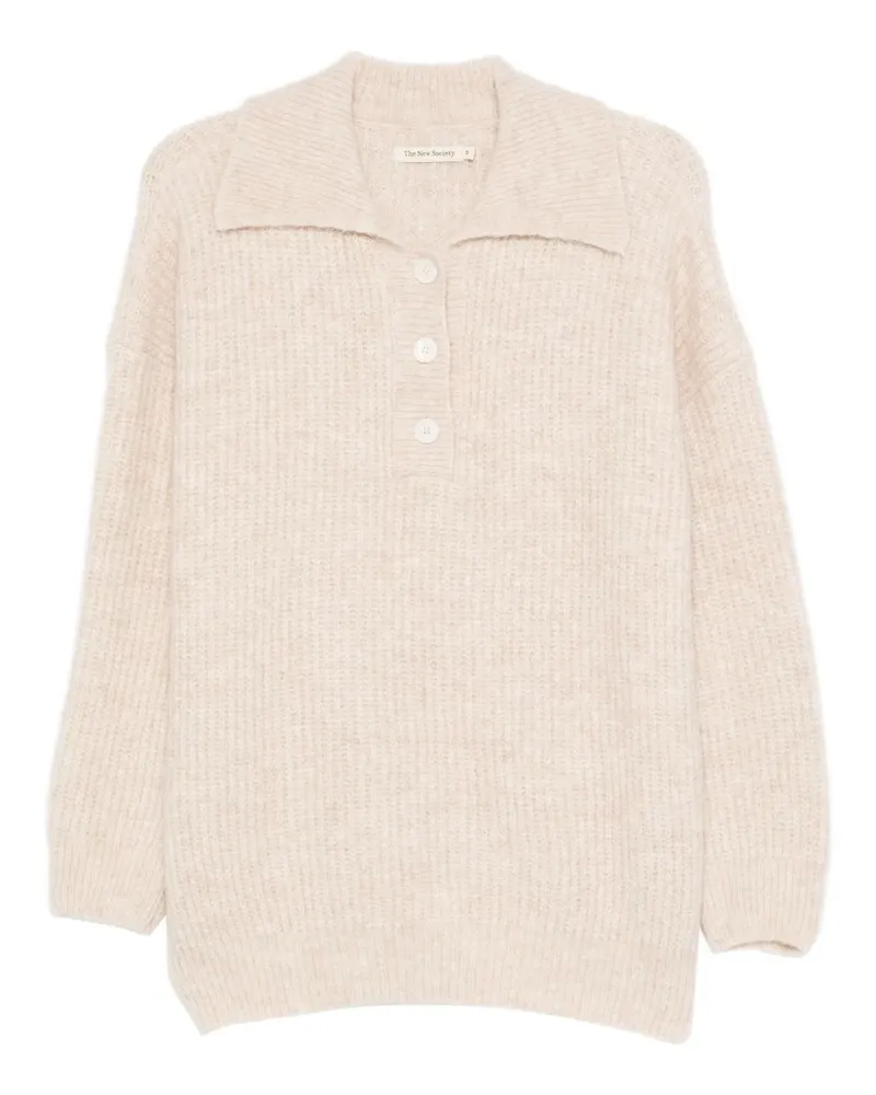 The New Society ribbed polo top - Nude Nude