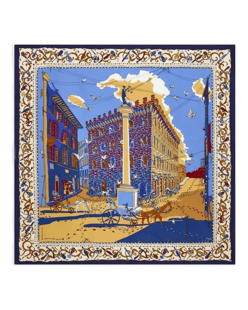 Ferragamo Schal mit Palazzo Spini Feroni-Print - Blau Blau