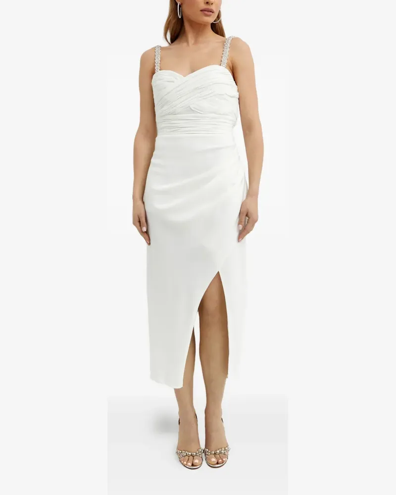 Self-Portrait Midikleid mit Kristallen - Weiß Weiß