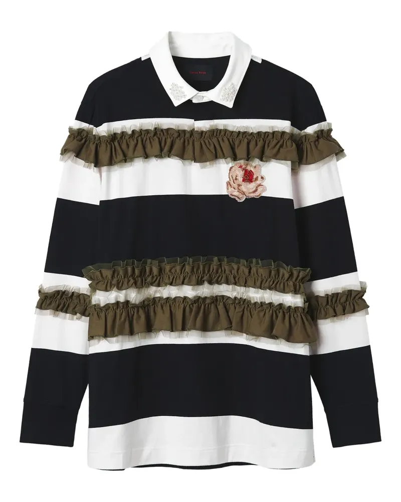 Simone Rocha Gestreiftes Poloshirt mit Rüschen - Schwarz Schwarz