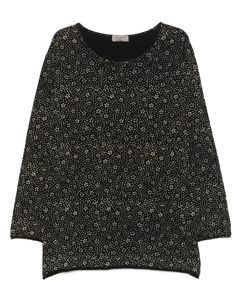 Yohji Yamamoto T-Shirt mit Blumen-Print - Schwarz Schwarz