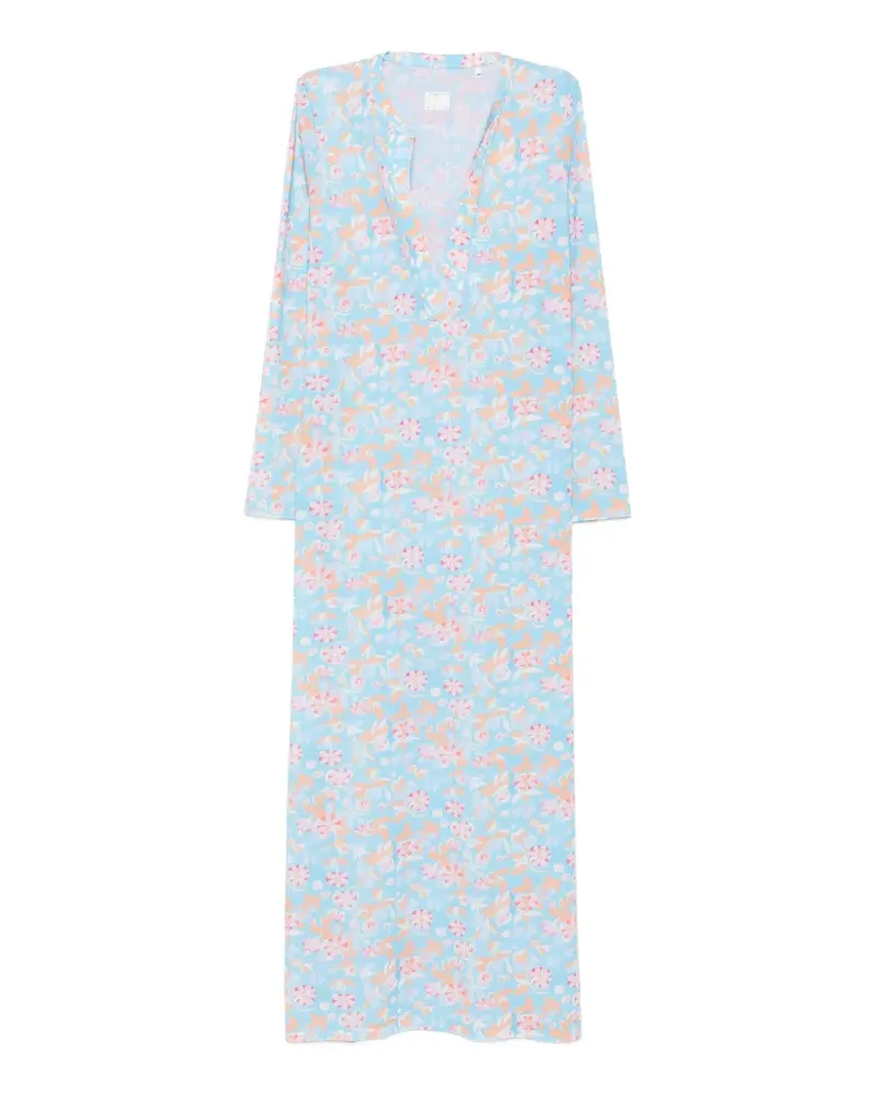 Caliban floral-print long-sleeve midi dress - Blau Blau