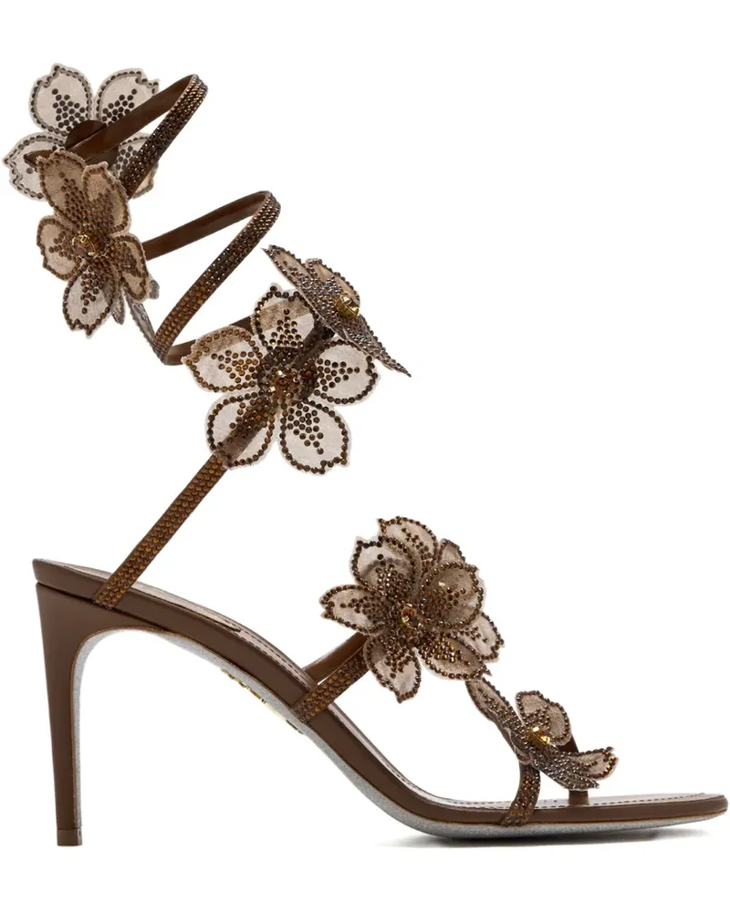 René Caovilla Floriane Sandalen mit Kristallblume 80mm - Braun Braun