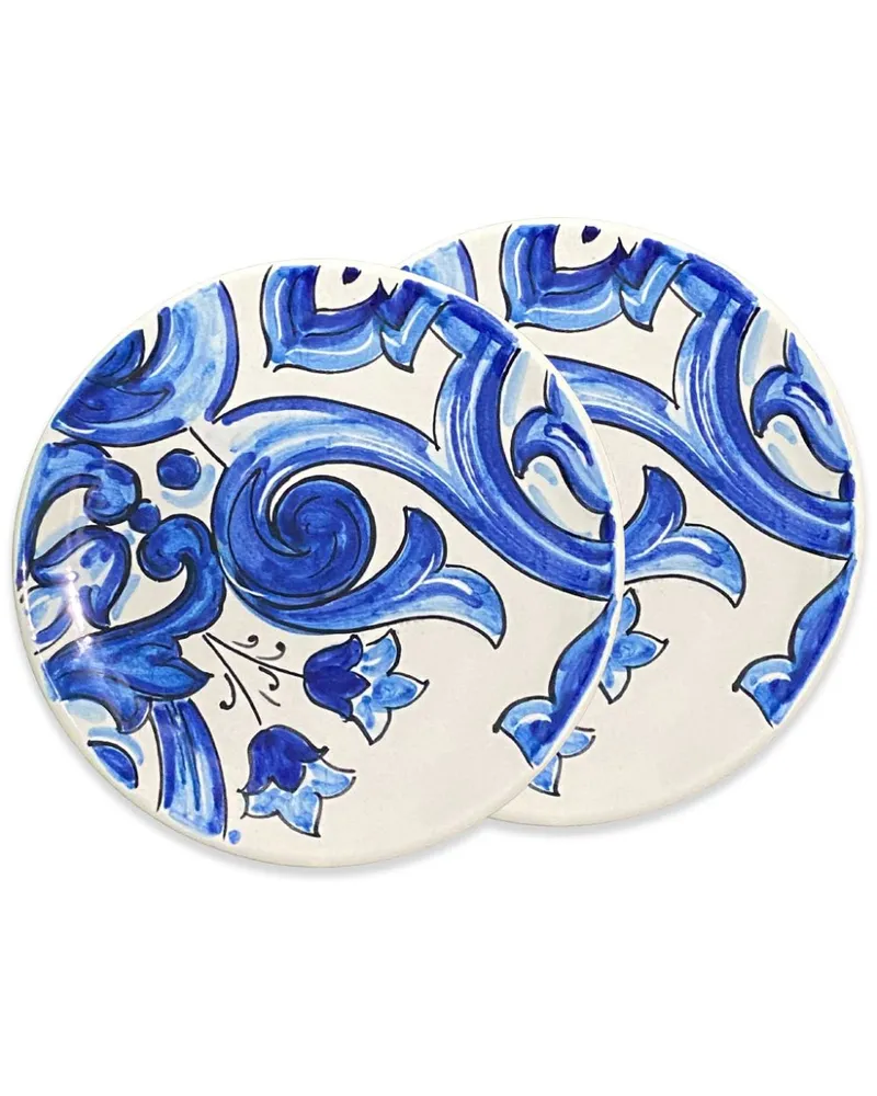 Dolce & Gabbana Set aus zwei gemusterten Tellern - Blau Blau