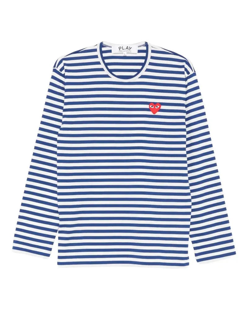 Comme des Garçons striped heart-patch T-shirt - Blau Blau