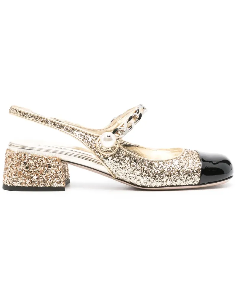 Miu Miu Pumps mit Glitzerapplikationen 35mm - Gold Gold