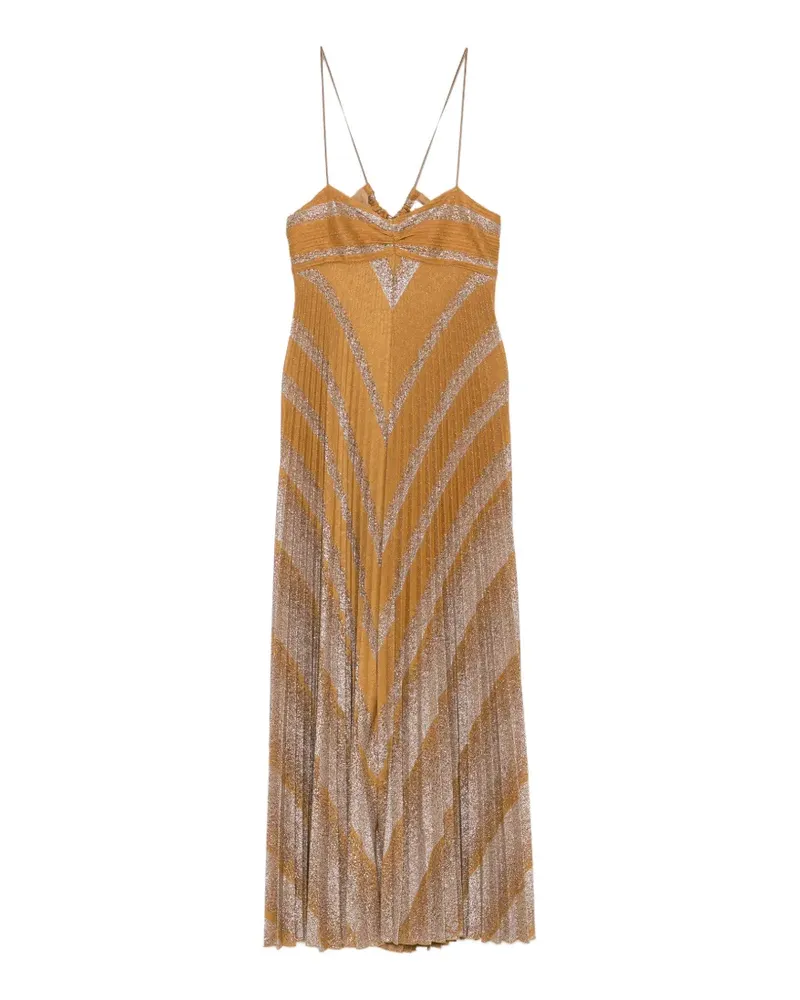 forte_forte Plissiertes Maxikleid im Metallic-Look - Gelb Gelb