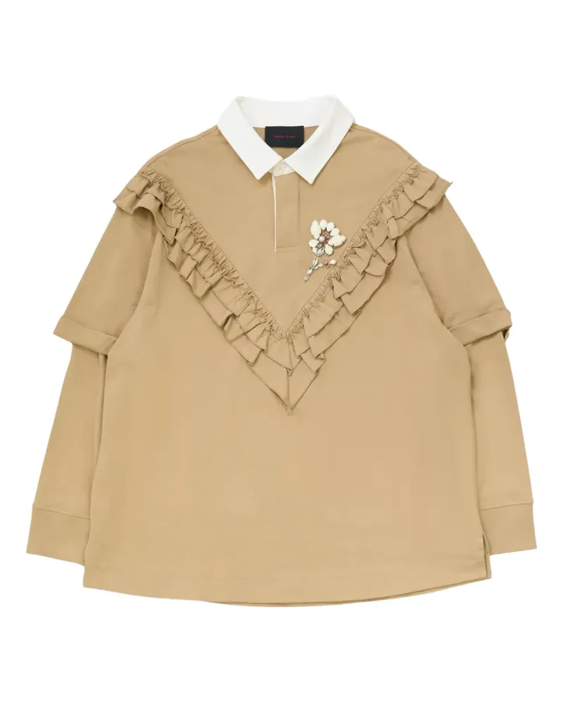 Simone Rocha ruffle-trimmed floral-embellished polo shirt - Nude Nude