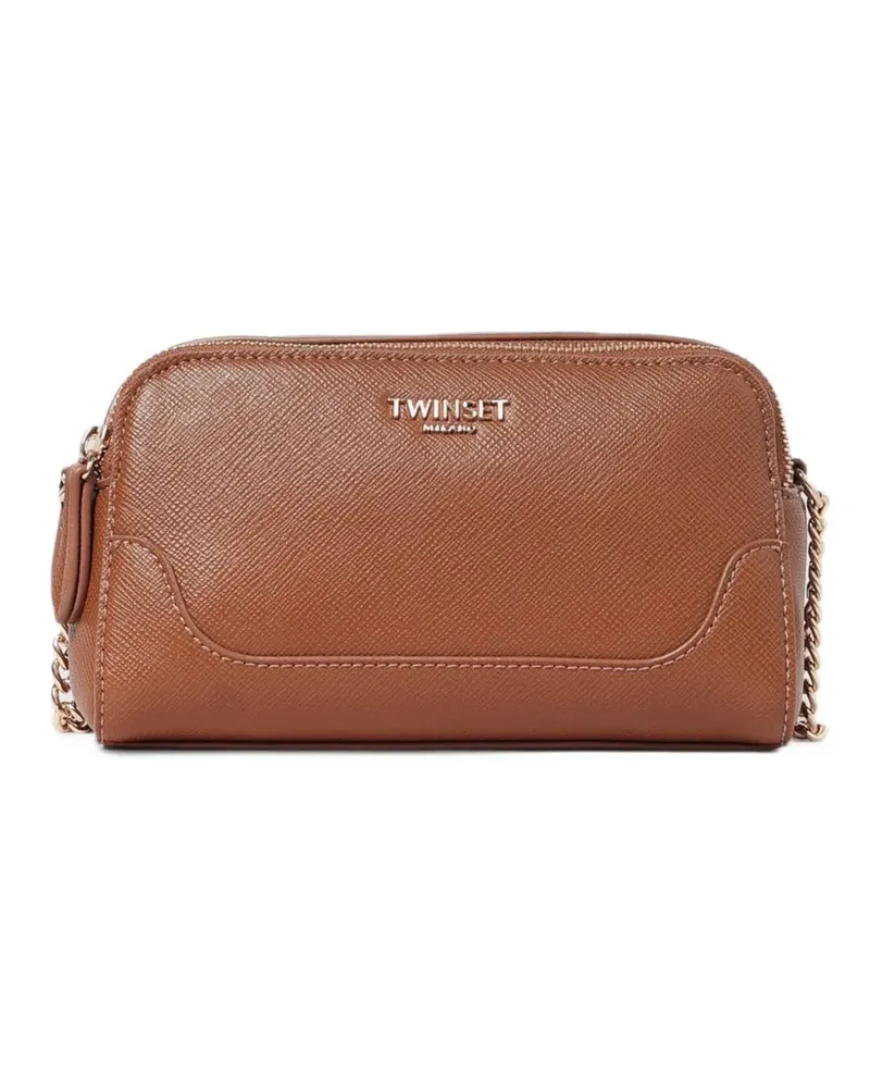 Twin-Set logo-plaque saffiano-effect shoulder bag - Braun Braun