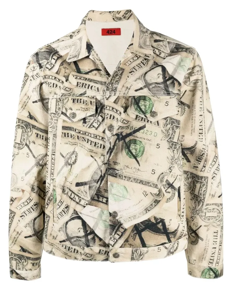 FourTwoFour on Fairfax Jeansjacke mit Dollarscheine-Print - Nude Nude