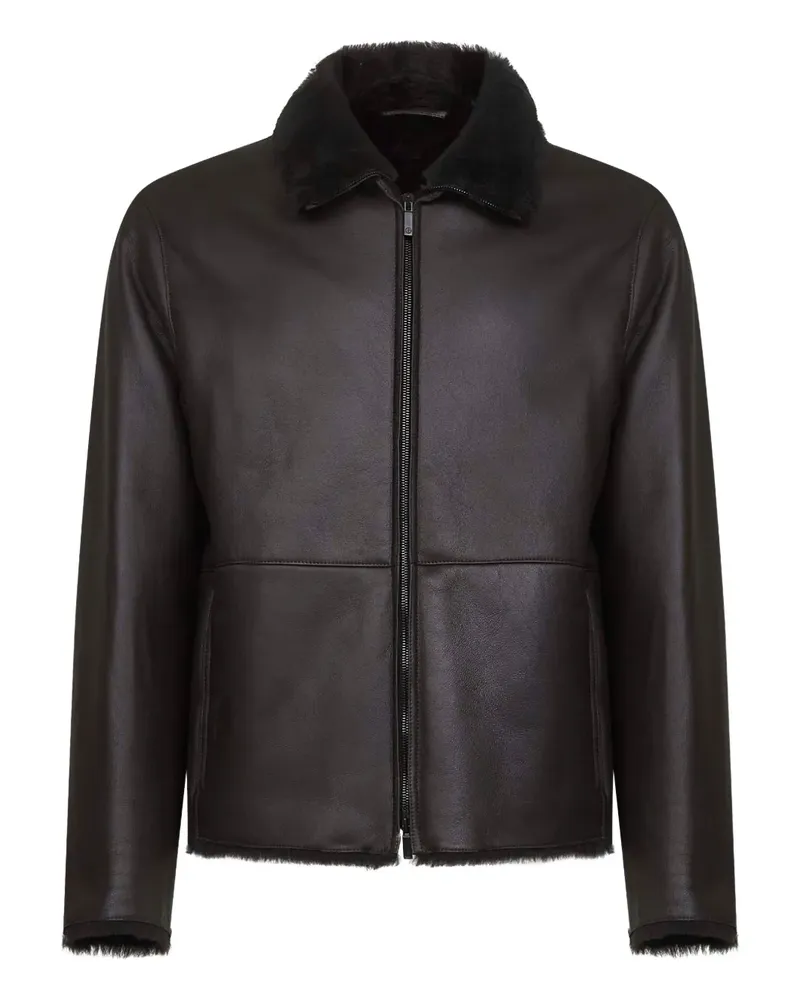 Giorgio Armani Lederjacke mit Pelzkragen - Schwarz Schwarz