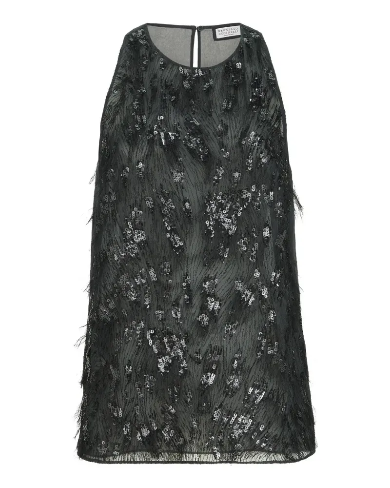 Brunello Cucinelli crispy silk top with dazzling lynx embroidery - Schwarz Schwarz