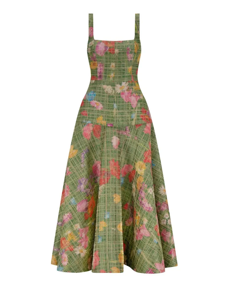Lela Rose floral-print raffia midi dress - Grün Grün
