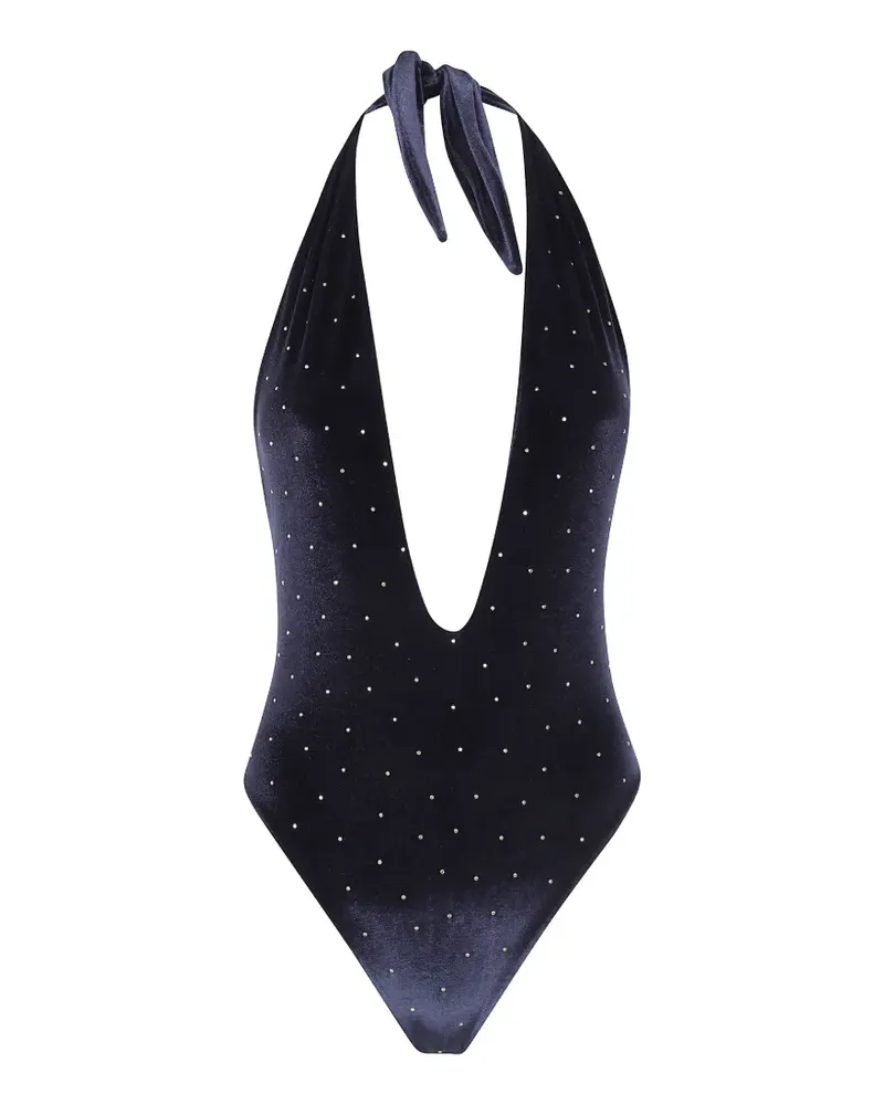 Balmain crystal-embellished halterneck swimsuit - Blau Blau