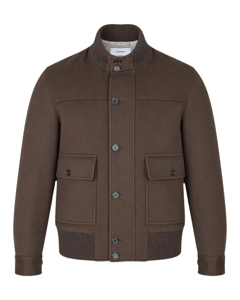 LARDINI ribbed-knit trim button-up jacket - Braun Braun