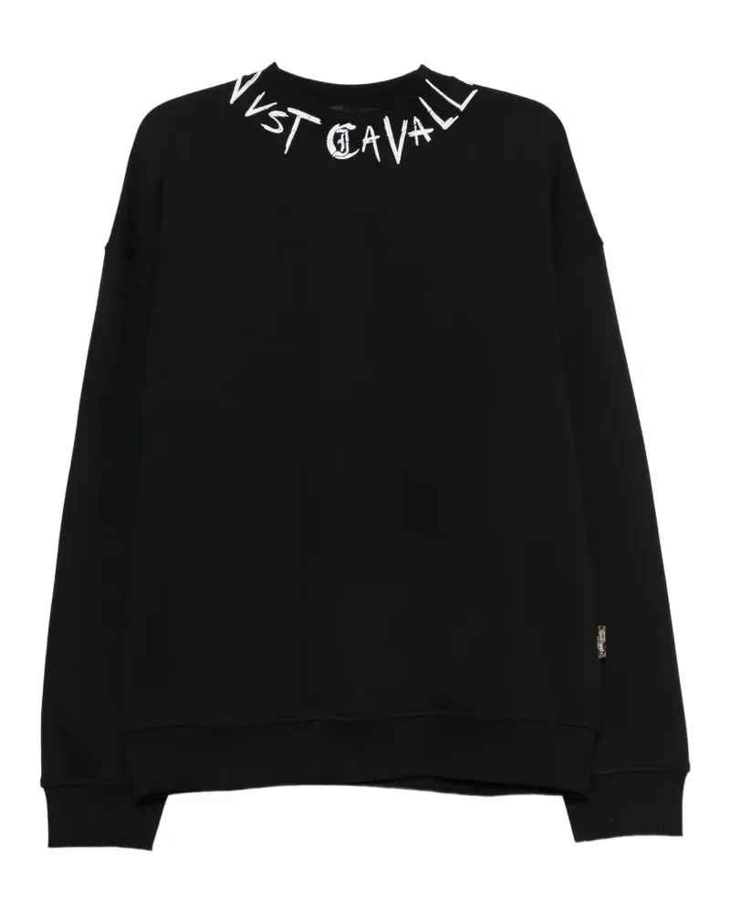Just Cavalli Gerippter Pullover mit Logo-Print - Schwarz Schwarz
