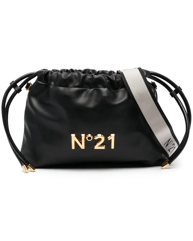 N° 21 Clutch mit Logo-Schild - Schwarz Schwarz