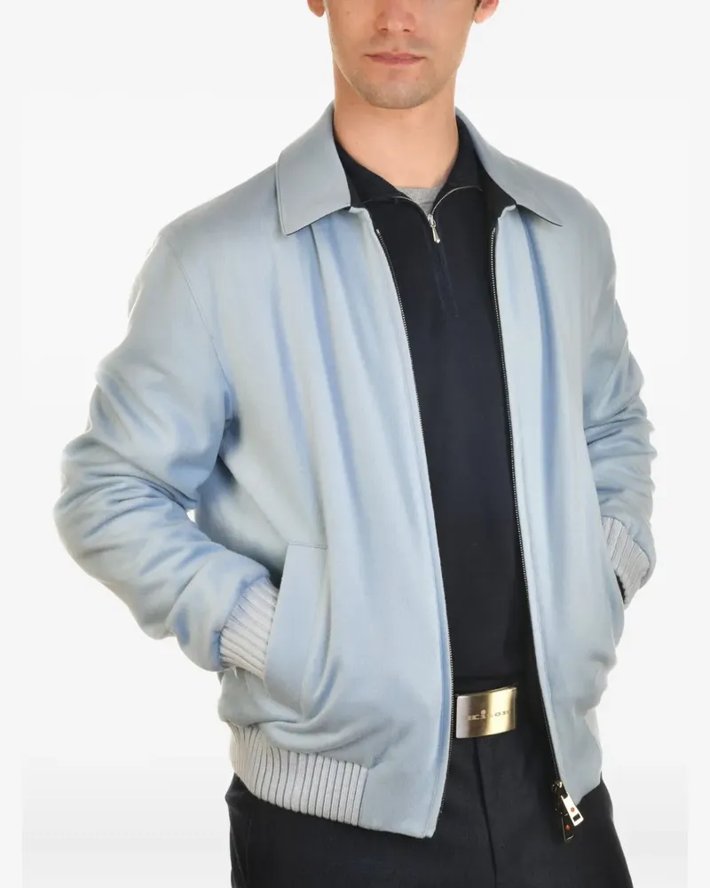 Kiton Brakk Kaschmirjacke mit gerippten Bündchen - Blau Blau
