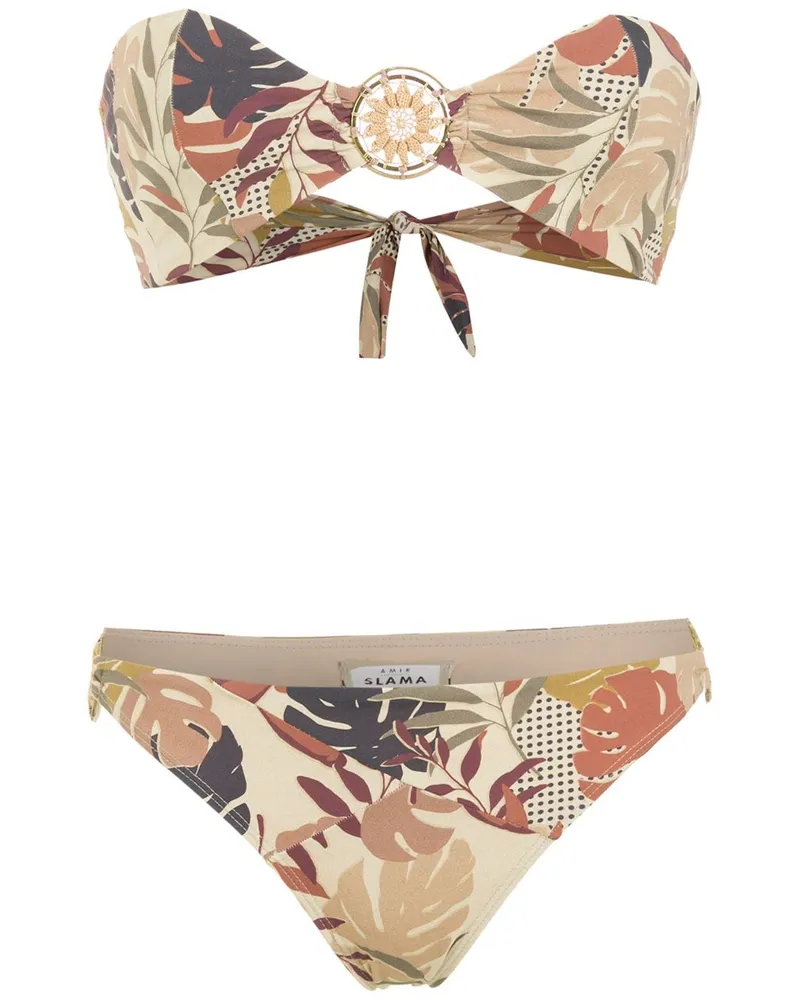 Amir Slama Bikini mit Palmblatt-Print - Nude Nude