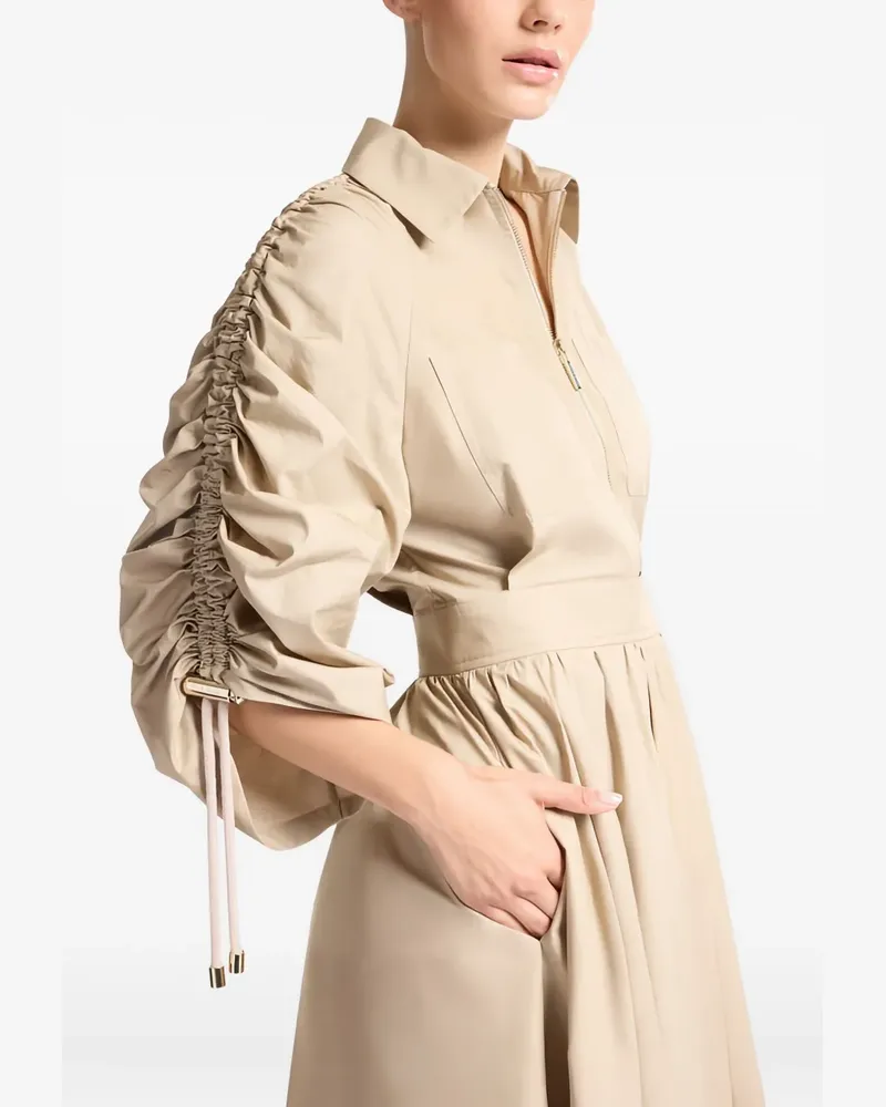 Elie Saab zip-front gathered-sleeve maxi dress - Nude Nude