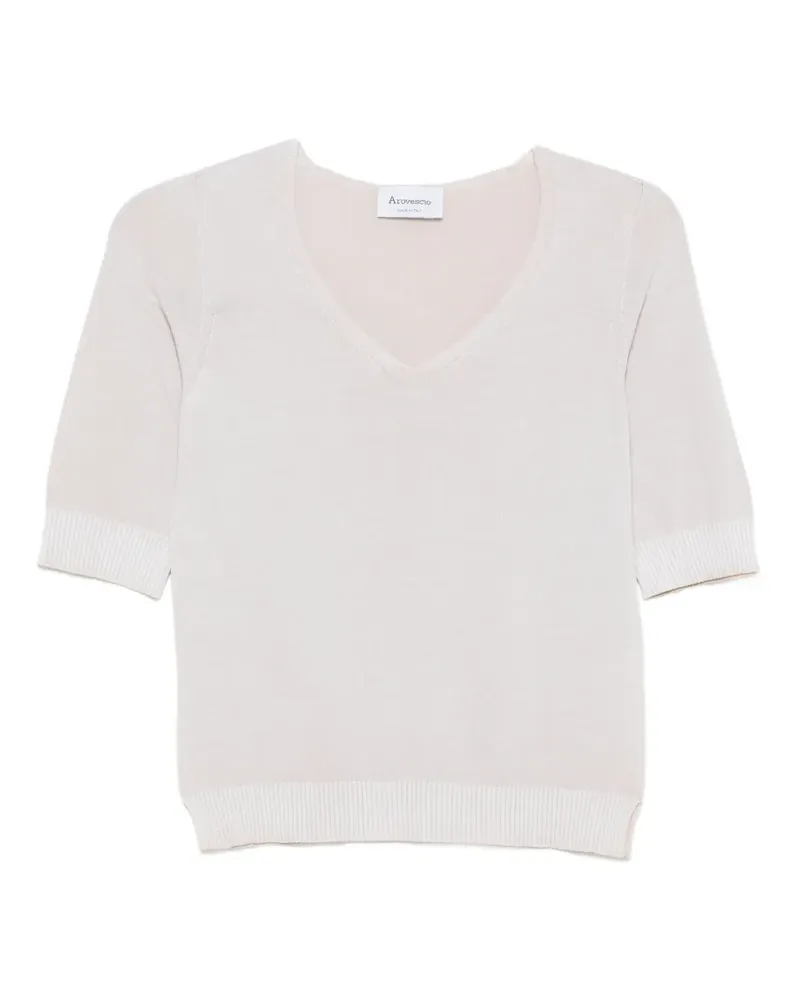 Arovescio V-neck knitted T-shirt - Nude Nude