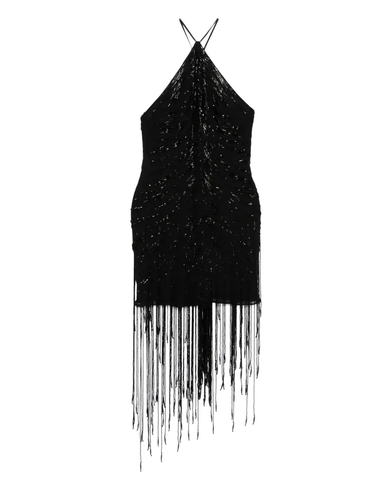Amen Neckholderkleid mit Fransen - Schwarz Schwarz