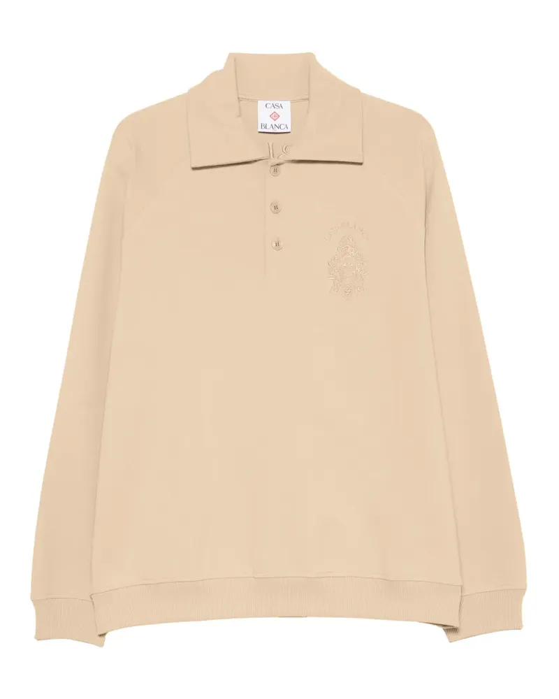 Casablanca Paris embroidered raglan-sleeve polo shirt - Nude Nude