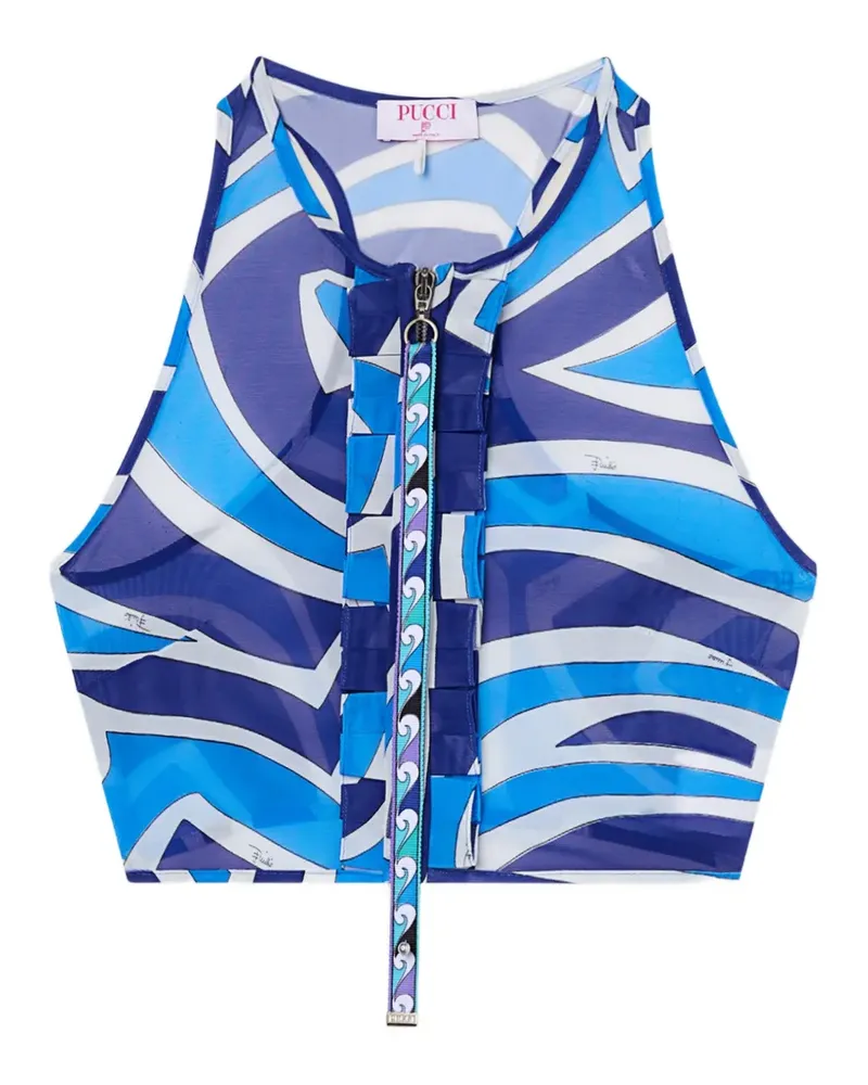 Emilio Pucci Labirinto-print ruffle top - Blau Blau