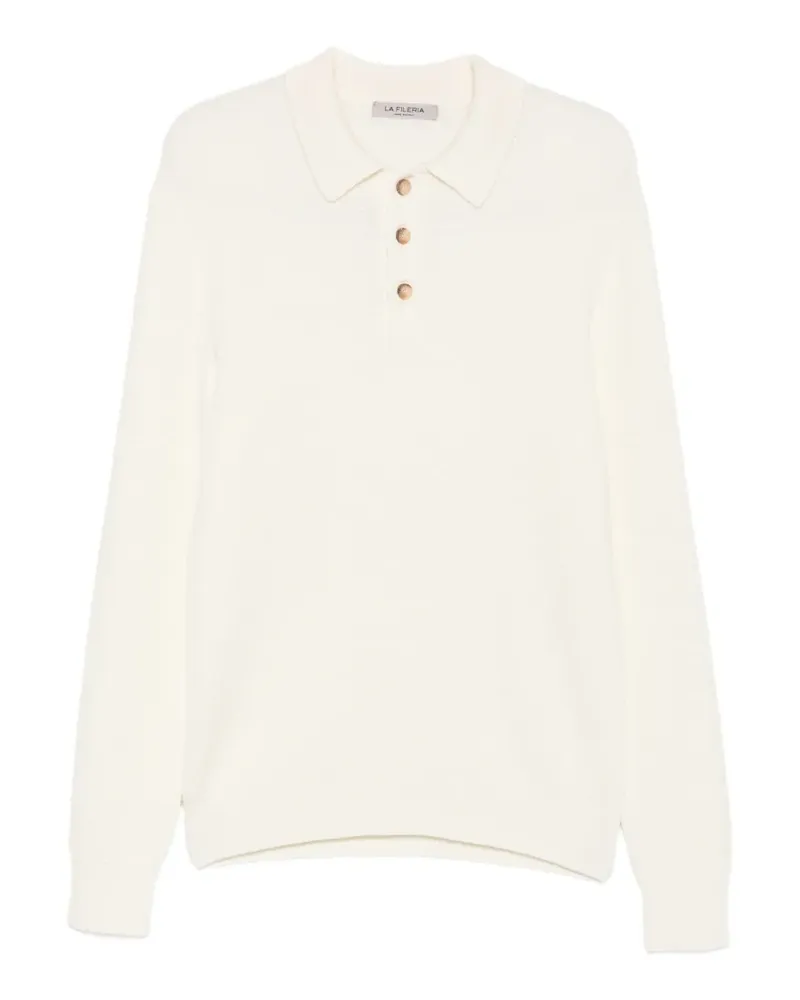 La Fileria Poloshirt mit Waffelstrick-Muster - Weiß Weiß