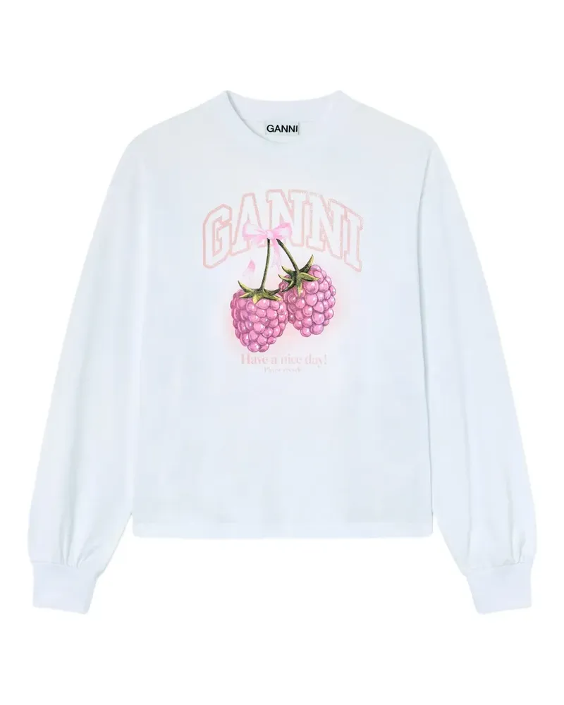 Ganni Langarmshirt mit grafischem Print - Weiß Weiß