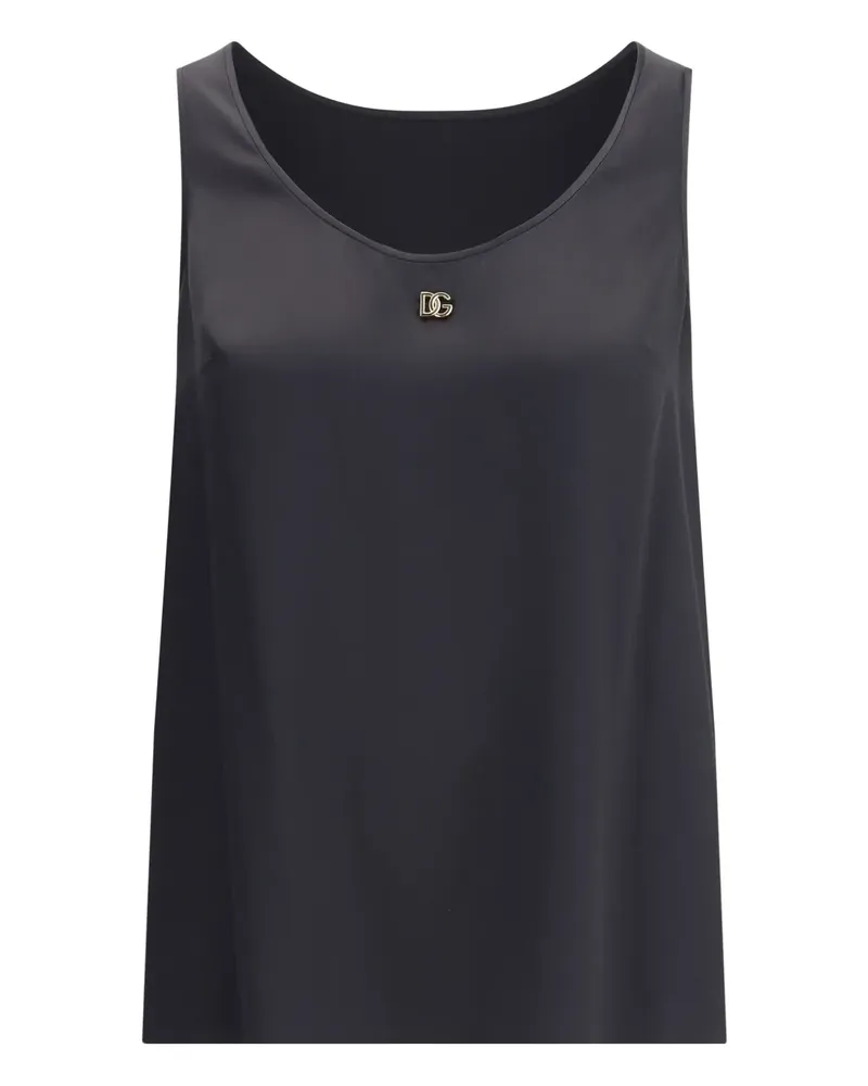 Dolce & Gabbana Seidentop mit Logo-Schild - Schwarz Schwarz