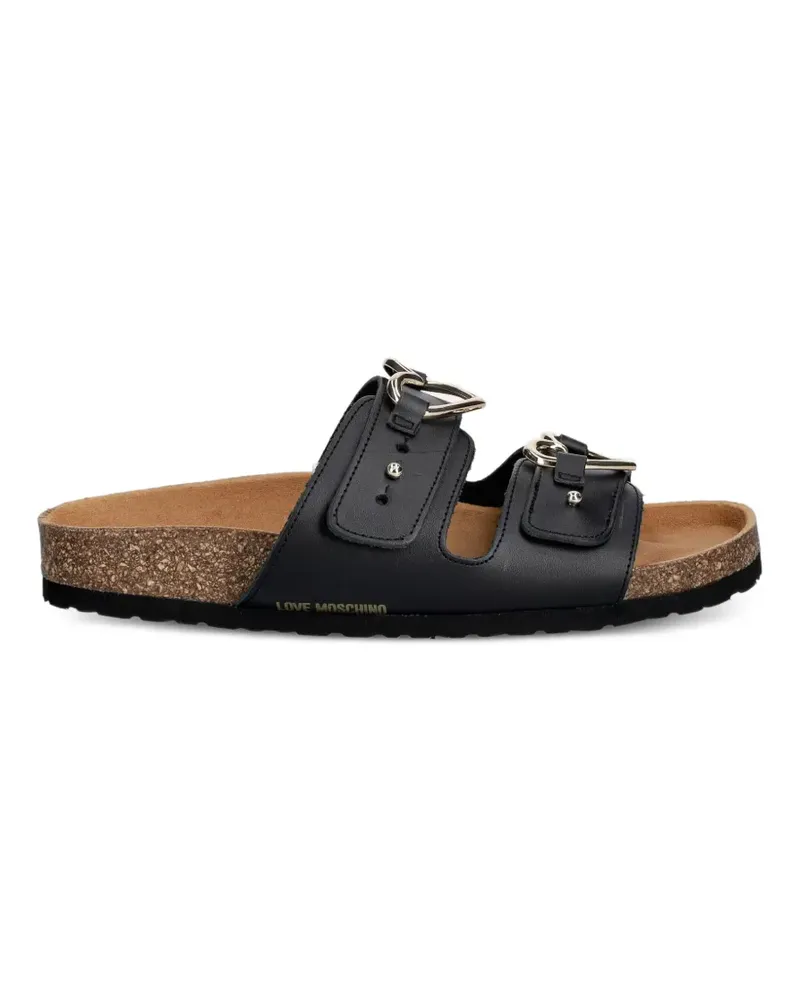 Moschino heart-buckle leather slides - Schwarz Schwarz