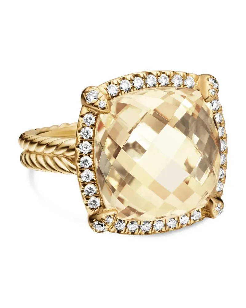 David Yurman 18kt Châtelaine Gelbgoldring mit Zitrin und Diamanten (14mm Gold