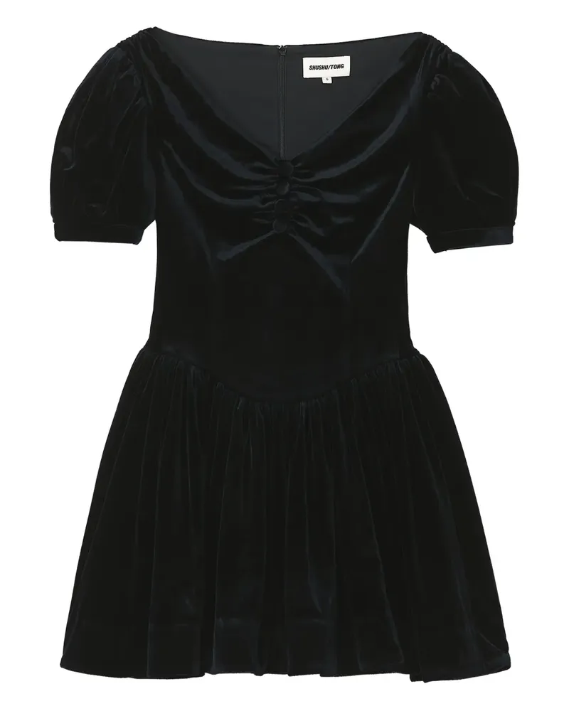 SHUSHU/TONG button puff-sleeve mini dress - Schwarz Schwarz