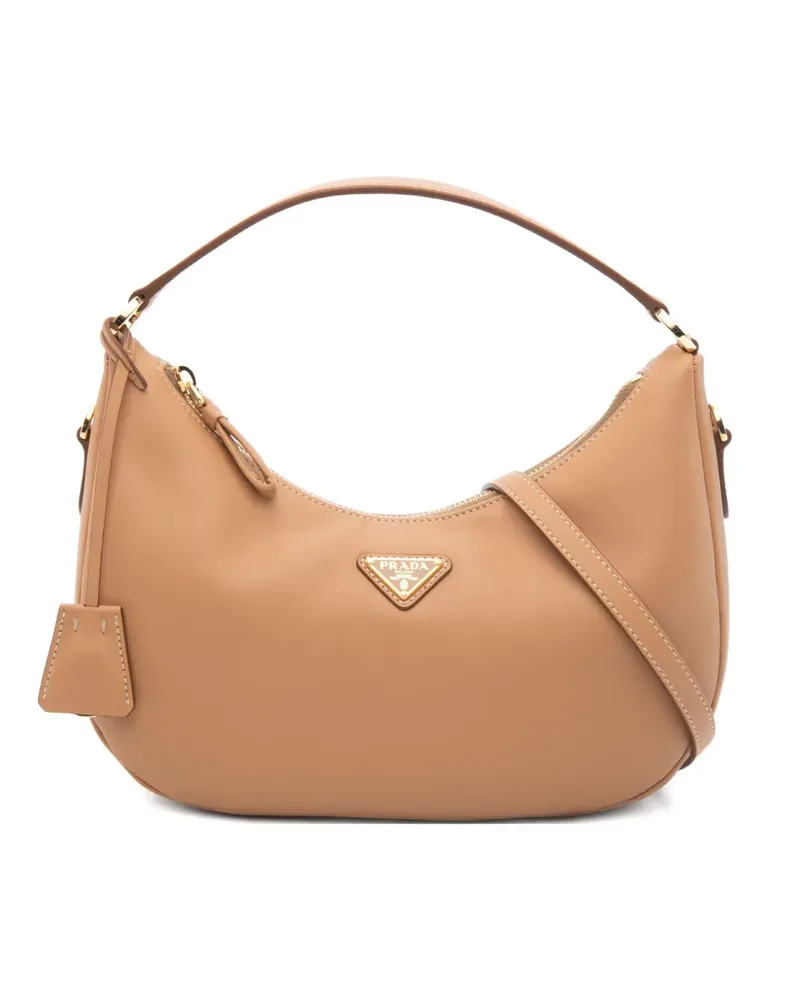 Prada logo-plaque shoulder bag - Nude Nude