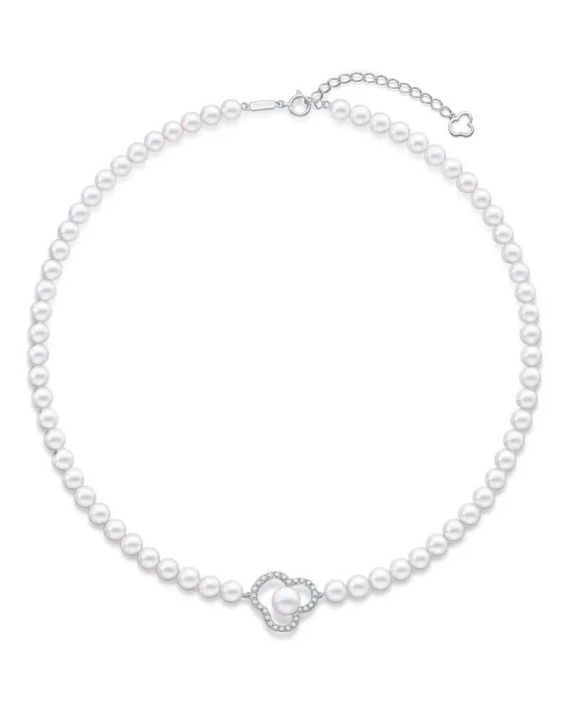TASAKI 18kt Chants Weißgoldhalskette mit Akoya-Perlen und Diamanten Weiß