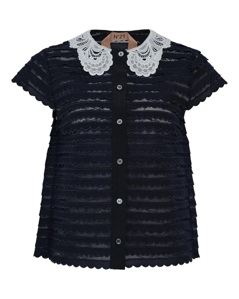 N° 21 Top mit Bubikragen - Blau Blau