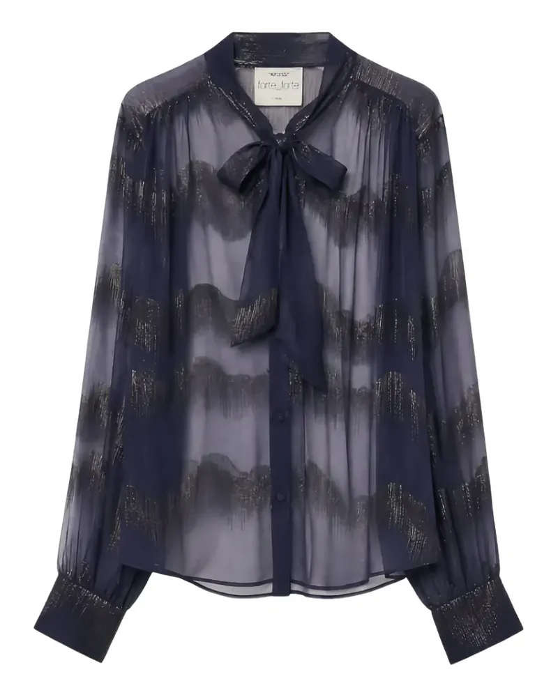 forte_forte Nuages D'Argent pussy-bow metallic-stripe shirt - Blau Blau