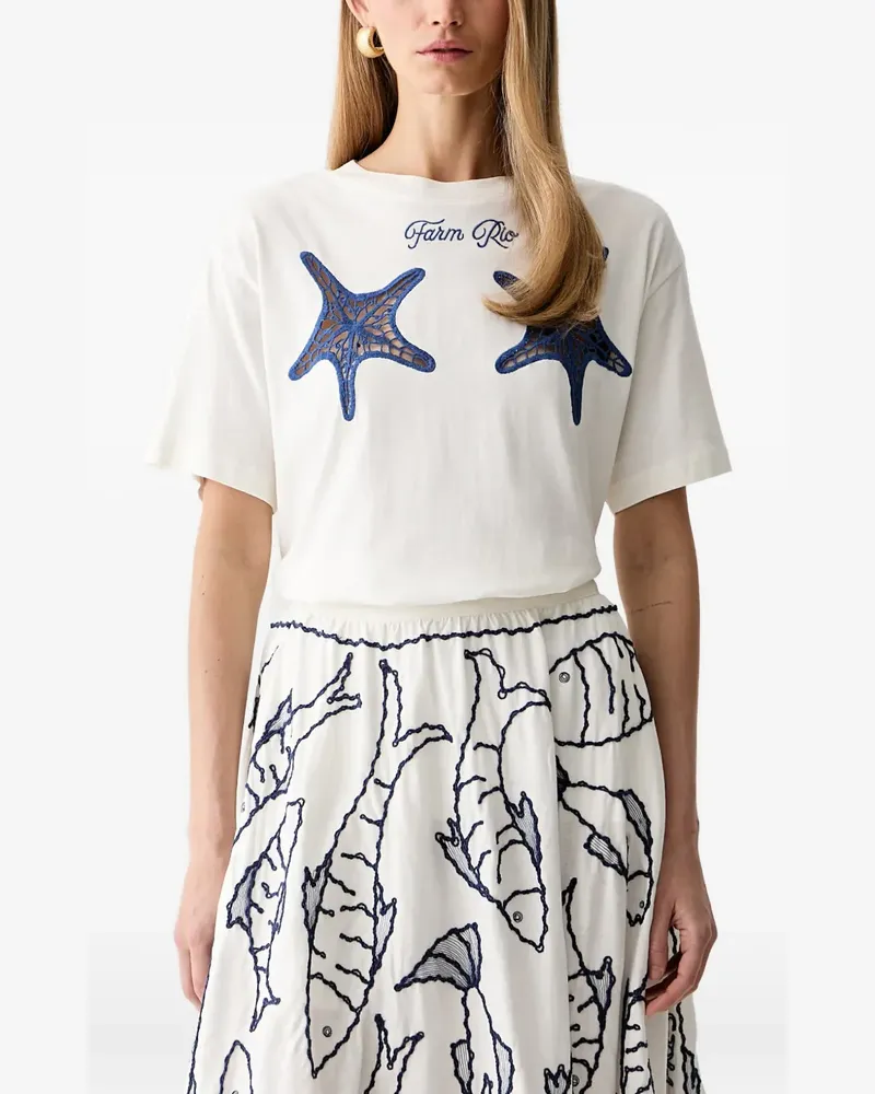 FARM Rio starfish-motif embroidered T-shirt - Weiß Weiß