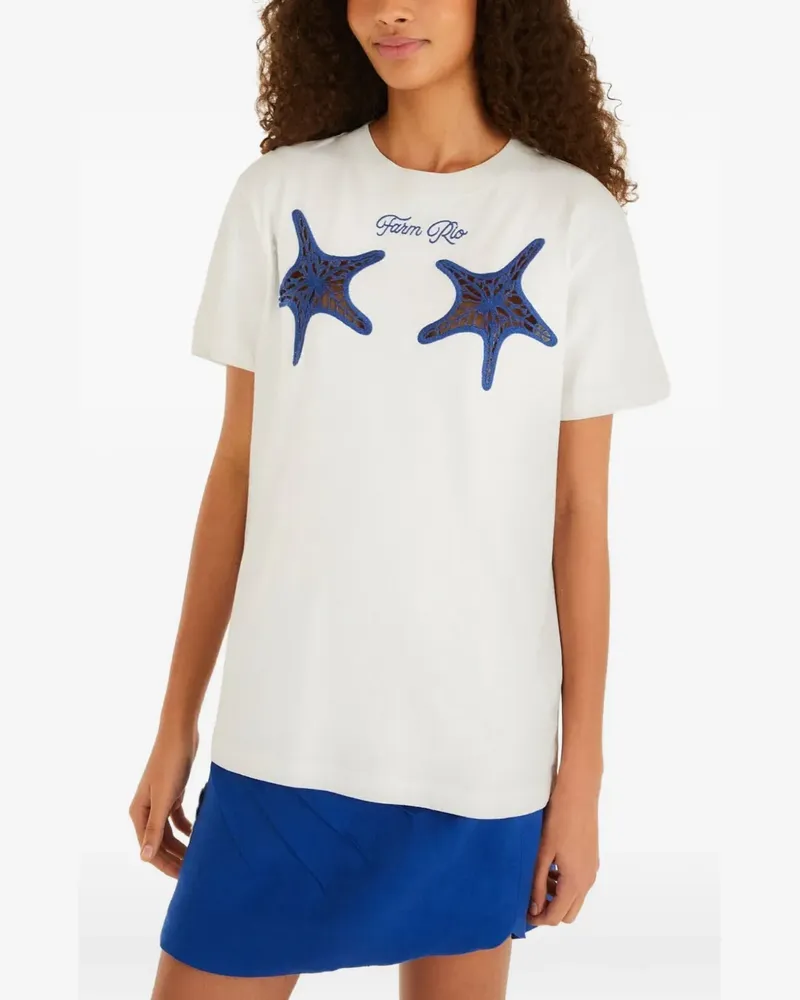 FARM Rio T-Shirt mit Seesterne-Stickerei - Weiß Weiß